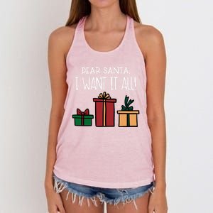 Funny Santa Christmas Holiday Gift Dear Santa I Want It All Cute Gift Women's Knotted Racerback Tank