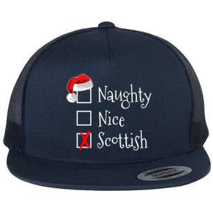 Funny Scottish Christmas Funny Gift Scotland Naughty Nice Flat Bill Trucker Hat