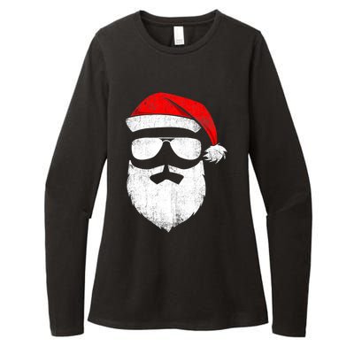 Funny Santa Claus Face Sunglasses with Hat Beard Christmas Womens CVC Long Sleeve Shirt