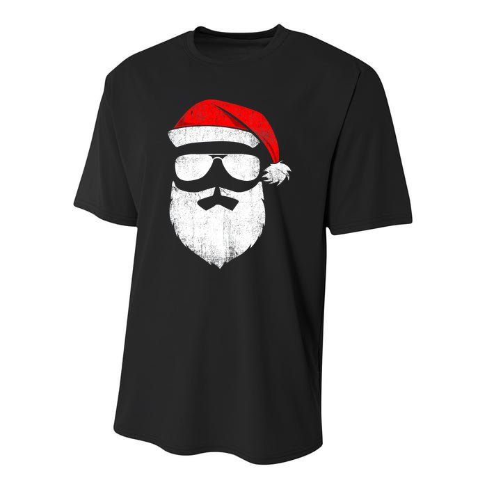 Funny Santa Claus Face Sunglasses with Hat Beard Christmas Youth Performance Sprint T-Shirt