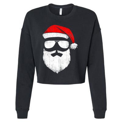 Funny Santa Claus Face Sunglasses with Hat Beard Christmas Cropped Pullover Crew