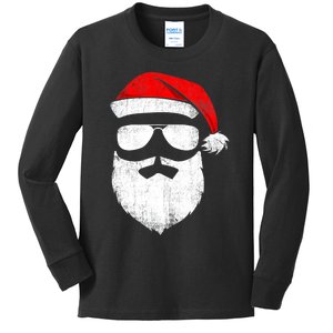 Funny Santa Claus Face Sunglasses with Hat Beard Christmas Kids Long Sleeve Shirt