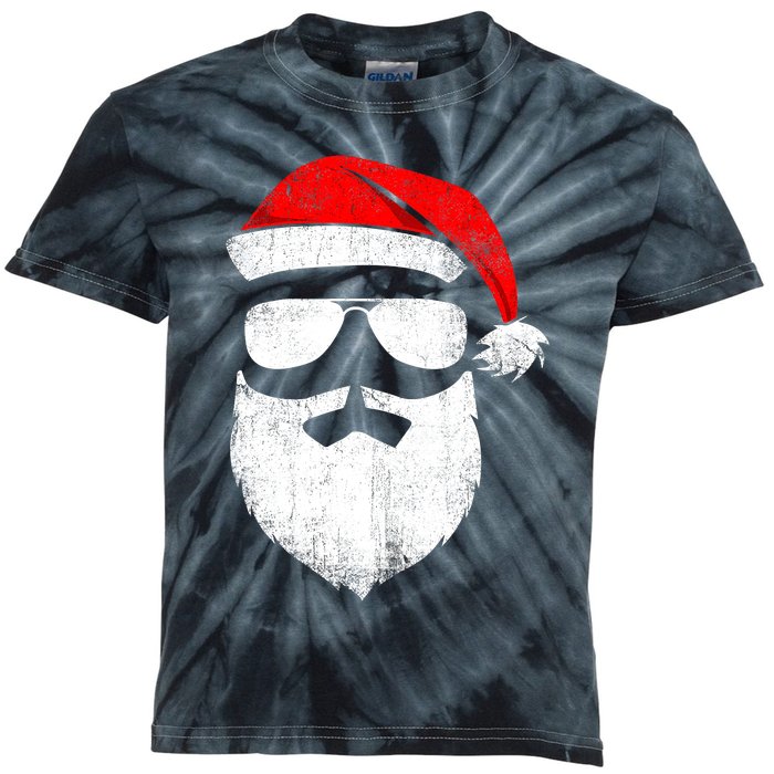 Funny Santa Claus Face Sunglasses with Hat Beard Christmas Kids Tie-Dye T-Shirt