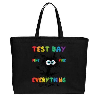 Funny Stressed Cat IM Fine Everything Is Fine Teacher Test Day Cotton Canvas Jumbo Tote