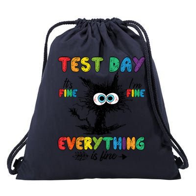 Funny Stressed Cat IM Fine Everything Is Fine Teacher Test Day Drawstring Bag