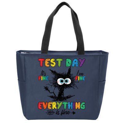 Funny Stressed Cat IM Fine Everything Is Fine Teacher Test Day Zip Tote Bag