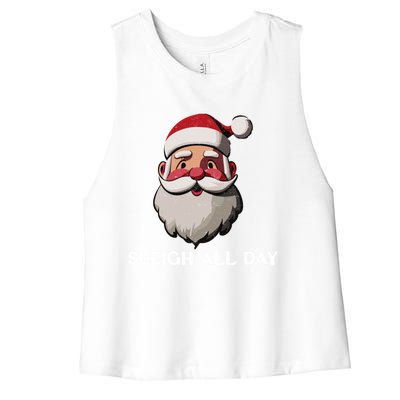 Funny Santa Christmas Sleigh All Day Pun Funny Gift Women's Racerback Cropped Tank