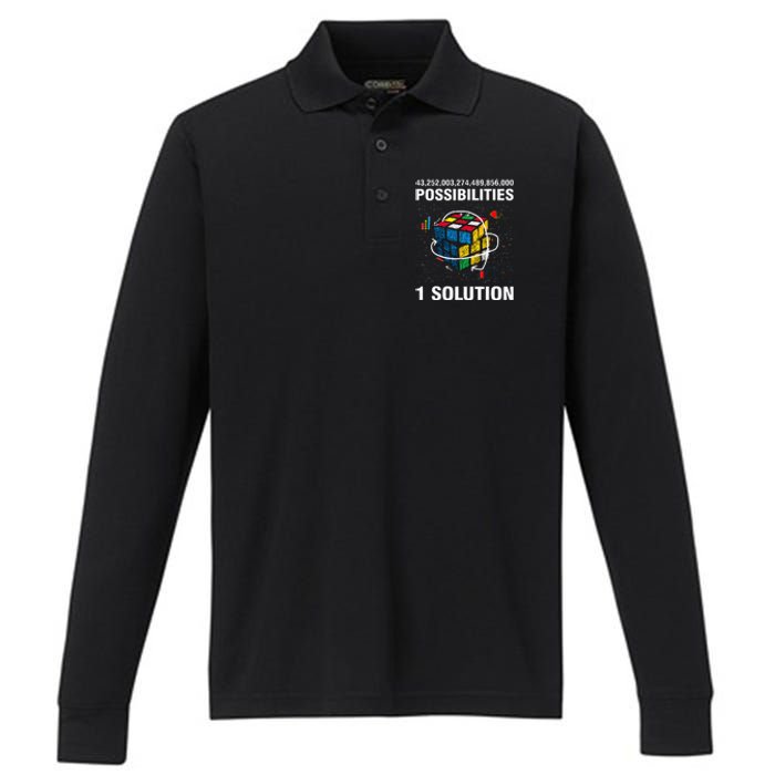 Funny Speed Cubing One Solution Math Lovers Performance Long Sleeve Polo