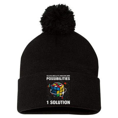 Funny Speed Cubing One Solution Math Lovers Pom Pom 12in Knit Beanie