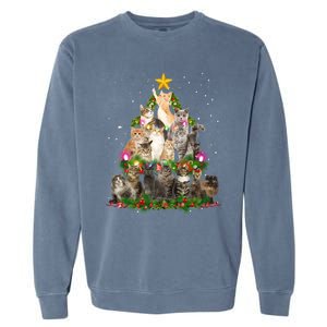 Funny Santa Cats Kitten Christmas Tree Cat Mom Xmas Gift Garment-Dyed Sweatshirt