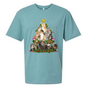 Funny Santa Cats Kitten Christmas Tree Cat Mom Xmas Gift Sueded Cloud Jersey T-Shirt