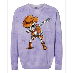 Funny Skeleton Cow Dabbing Halloween Costume Cool Gift Colorblast Crewneck Sweatshirt