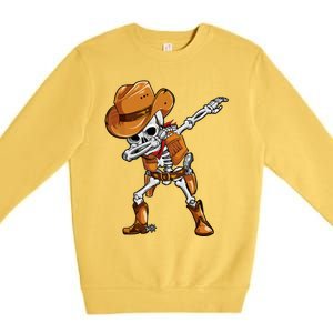 Funny Skeleton Cow Dabbing Halloween Costume Cool Gift Premium Crewneck Sweatshirt