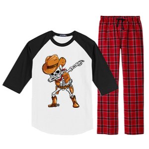 Funny Skeleton Cow Dabbing Halloween Costume Cool Gift Raglan Sleeve Pajama Set