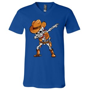 Funny Skeleton Cow Dabbing Halloween Costume Cool Gift V-Neck T-Shirt