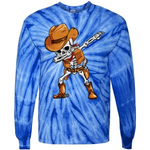 Funny Skeleton Cow Dabbing Halloween Costume Cool Gift Tie-Dye Long Sleeve Shirt