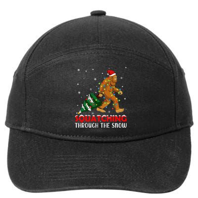 Funny Sasquatch Christmas Squatching Bigfoot Xmas Tree Light 7-Panel Snapback Hat