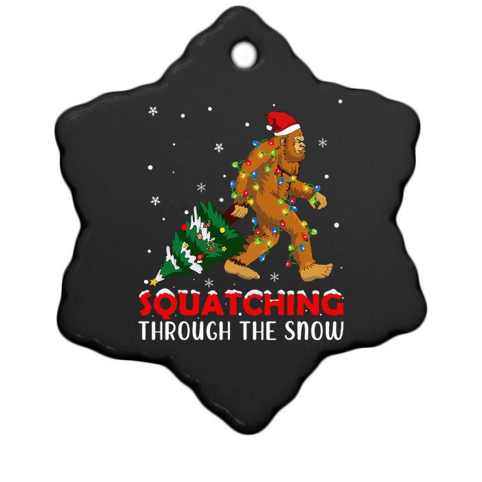 Funny Sasquatch Christmas Squatching Bigfoot Xmas Tree Light Ceramic Star Ornament