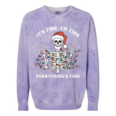 Funny Skeleton Christmas Lights I'm Fine Everything Is Fine Colorblast Crewneck Sweatshirt