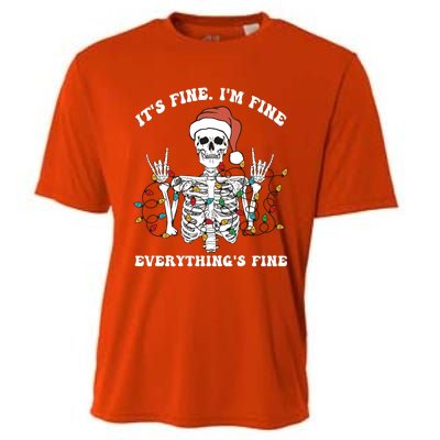 Funny Skeleton Christmas Lights I'm Fine Everything Is Fine Cooling Performance Crew T-Shirt