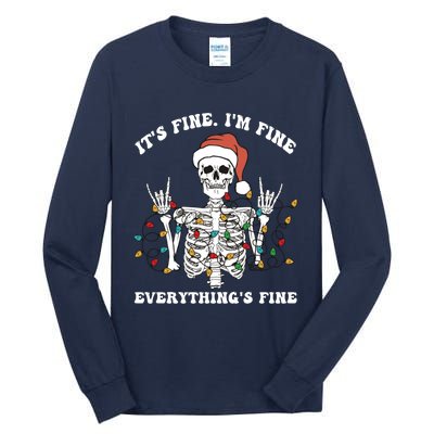 Funny Skeleton Christmas Lights I'm Fine Everything Is Fine Tall Long Sleeve T-Shirt