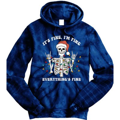 Funny Skeleton Christmas Lights I'm Fine Everything Is Fine Tie Dye Hoodie