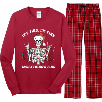 Funny Skeleton Christmas Lights I'm Fine Everything Is Fine Long Sleeve Pajama Set