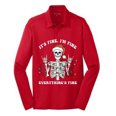 Funny Skeleton Christmas Lights I'm Fine Everything Is Fine Silk Touch Performance Long Sleeve Polo