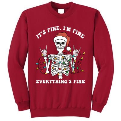 Funny Skeleton Christmas Lights I'm Fine Everything Is Fine Tall Sweatshirt