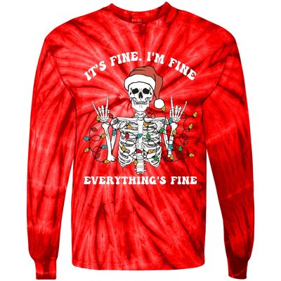 Funny Skeleton Christmas Lights I'm Fine Everything Is Fine Tie-Dye Long Sleeve Shirt