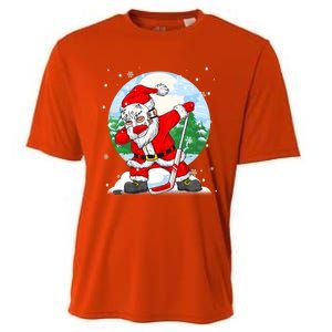 Funny Santa Claus Dabbing Ice Hockey Players Merry Christmas Gift Cooling Performance Crew T-Shirt