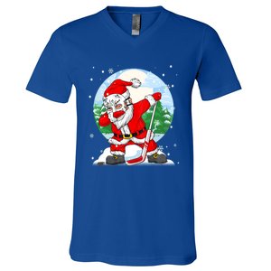 Funny Santa Claus Dabbing Ice Hockey Players Merry Christmas Gift V-Neck T-Shirt