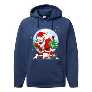 Funny Santa Claus Dabbing Ice Hockey Players Merry Christmas Gift Performance Fleece Hoodie