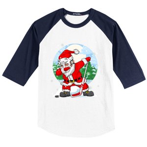 Funny Santa Claus Dabbing Ice Hockey Players Merry Christmas Gift Baseball Sleeve Shirt