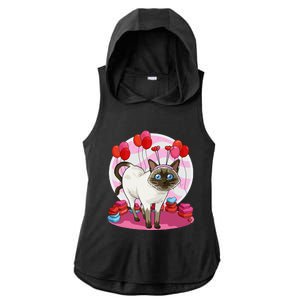 Funny Siamese Cat Heart Valentine Day Gift Ladies PosiCharge Tri-Blend Wicking Draft Hoodie Tank