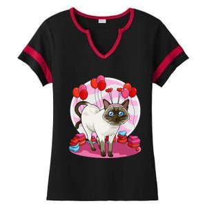 Funny Siamese Cat Heart Valentine Day Gift Ladies Halftime Notch Neck Tee