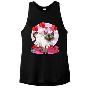 Funny Siamese Cat Heart Valentine Day Gift Ladies PosiCharge Tri-Blend Wicking Tank