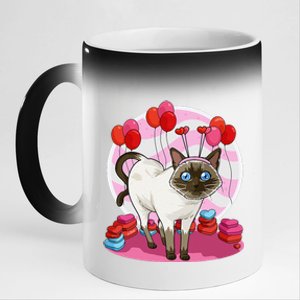 Funny Siamese Cat Heart Valentine Day Gift 11oz Black Color Changing Mug