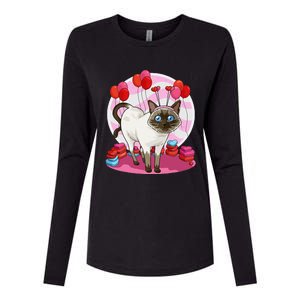 Funny Siamese Cat Heart Valentine Day Gift Womens Cotton Relaxed Long Sleeve T-Shirt