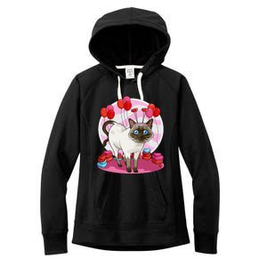 Funny Siamese Cat Heart Valentine Day Gift Women's Fleece Hoodie