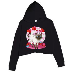 Funny Siamese Cat Heart Valentine Day Gift Crop Fleece Hoodie