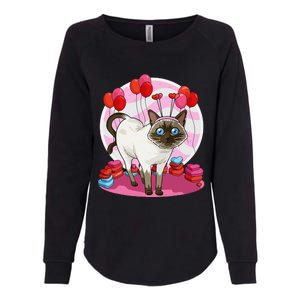 Funny Siamese Cat Heart Valentine Day Gift Womens California Wash Sweatshirt