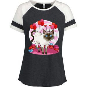 Funny Siamese Cat Heart Valentine Day Gift Enza Ladies Jersey Colorblock Tee