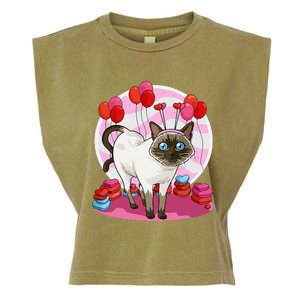 Funny Siamese Cat Heart Valentine Day Gift Garment-Dyed Women's Muscle Tee