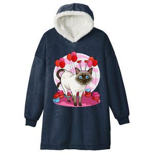 Funny Siamese Cat Heart Valentine Day Gift Hooded Wearable Blanket