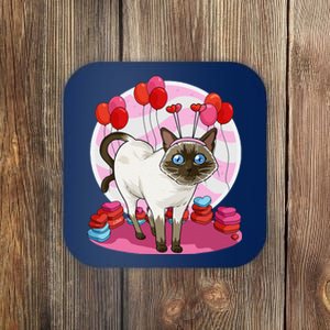 Funny Siamese Cat Heart Valentine Day Gift Coaster