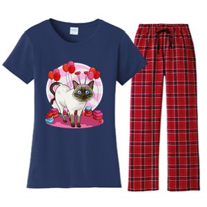 Funny Siamese Cat Heart Valentine Day Gift Women's Flannel Pajama Set