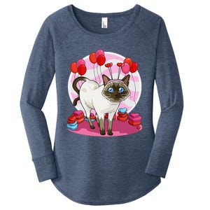 Funny Siamese Cat Heart Valentine Day Gift Women's Perfect Tri Tunic Long Sleeve Shirt