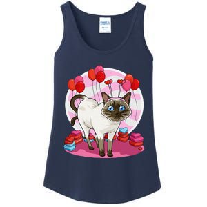 Funny Siamese Cat Heart Valentine Day Gift Ladies Essential Tank