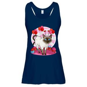 Funny Siamese Cat Heart Valentine Day Gift Ladies Essential Flowy Tank